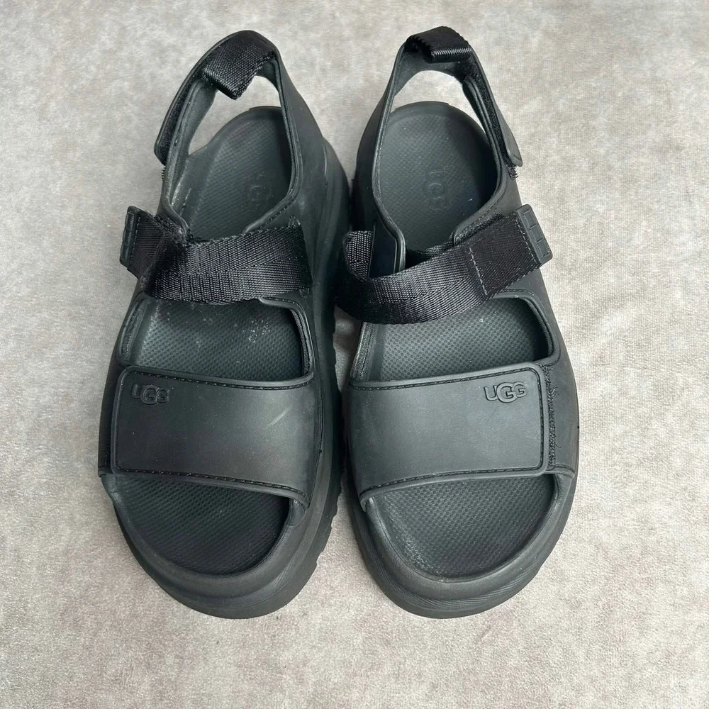 UGG GoldenGlow Black Platform Sandals Water Friendly Chunky Strappy 1152685